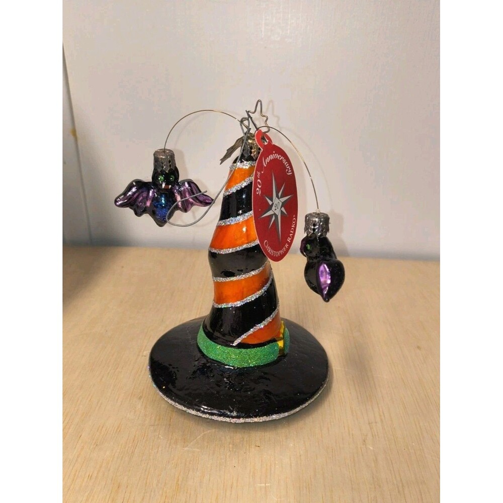 Christopher Radko Hatty Batty Halloween Ornament Bat Witch Hat 20th Anniversary